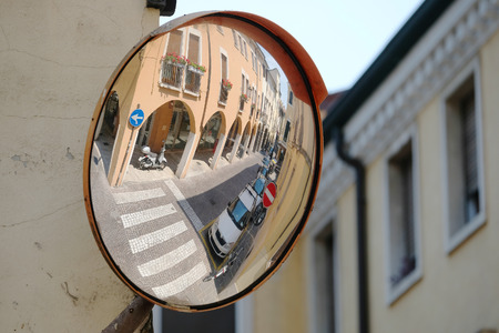 PADOVA, ITALY - June, 22, 2017: veiw from a street mirror to a street in a center of Padova, Italyのeditorial素材