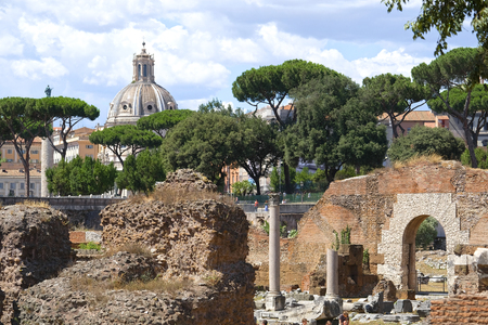 Rome, Italy - July, 2, 2017: fragment of an exposition of the open-air museum located on the place of excavation site of an ancient Roman Forum in a center of Rome, Italyのeditorial素材