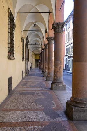 Bologna, Italy - May, 28, 2017: colonnade in a center of Bologna, Italyのeditorial素材