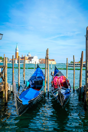 Venice, Italy, May, 31, 2017: gondolas on a channel in Venice, Italyのeditorial素材
