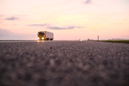 Brest region, Belarus - August, 3, 2017: highway at a sunset in Belarusのeditorial素材