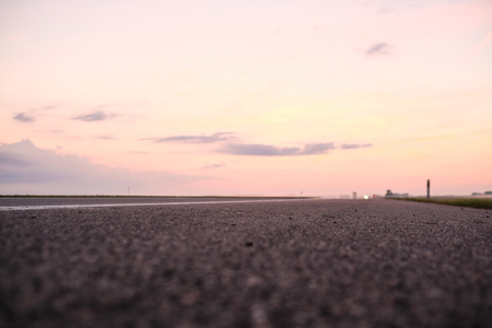 Brest region, Belarus - August, 3, 2017: highway at a sunset in Belarusのeditorial素材