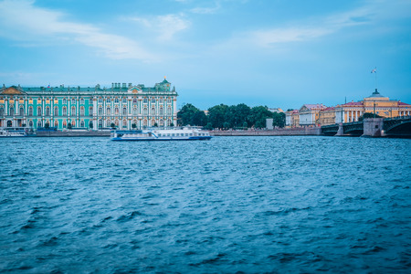 St. Petersburg, Russia - August, 19, 2017: Dvortsovaya embankment in St. Petersburg, Russia, Veiw from the side of Neva riverのeditorial素材