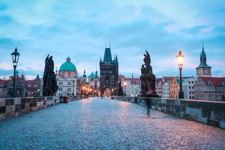 Prague, Czech Republic - November, 23, 2017: night view to the Charles bridge in the center of Pragueのeditorial素材