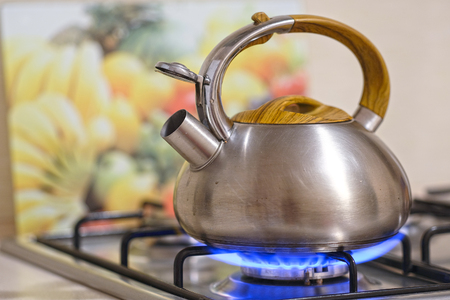 Kettle on a stoveの写真素材