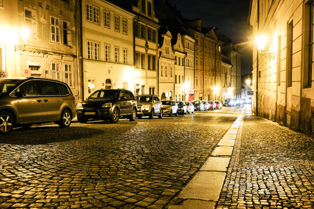 Prague, Czechia - November, 23, 2017: street in a center of Prague at nightのeditorial素材