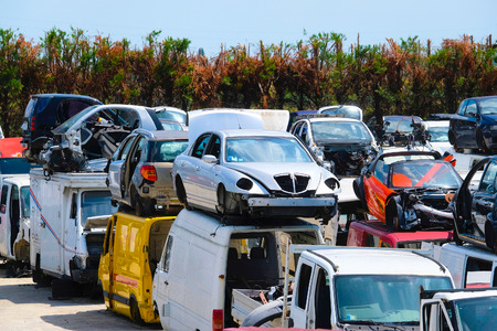 Italy, Veneto - July, 26, 2017: cars on a wrecking yard in Italyのeditorial素材