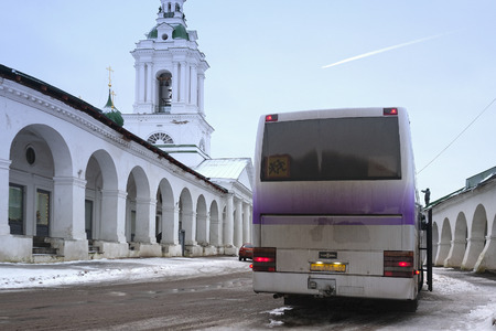 Kostroma, Russia - January, 2, 2018: tourist bus in a center of Kostromaのeditorial素材