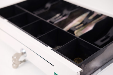 Open cash box close up