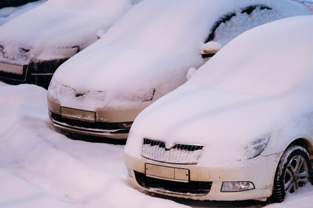 Moscow, Russia - March, 1, 2017: Cars on a Moscow parking in winterの写真素材