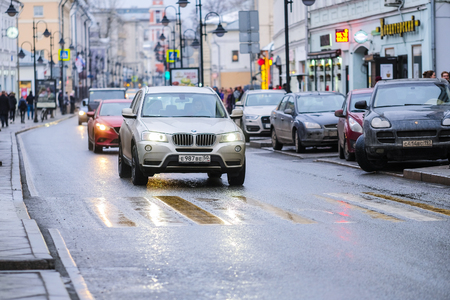 Moscow, Russia - April, 2, 2018: traffic in Mosocwのeditorial素材