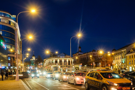 Moscow, Russia - March, 23, 2018: Landscape with the image of night Moscowのeditorial素材
