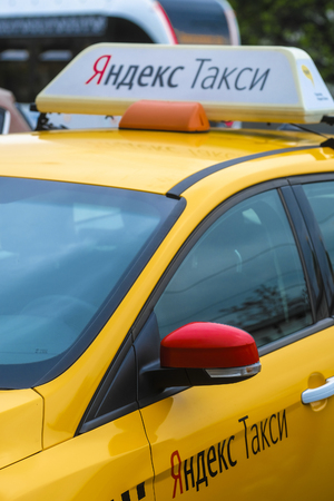 Moscow, Russia - May, 6, 2018: the image of yandex taxi in Moscowのeditorial素材