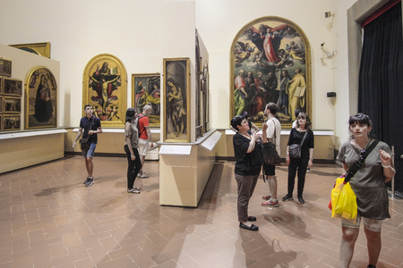 Florence, Italy - June, 3, 2018: Visitors in a museum of Florence Academy of fine arts (Accademia di belle arti di Firenze)のeditorial素材
