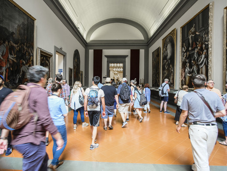Florence, Italy - June, 3, 2018: Visitors in a museum of Florence Academy of fine arts (Accademia di belle arti di Firenze)のeditorial素材