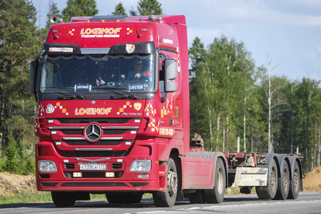 Moscow region, Russia - May, 23, 2018: truck on a highway in Moscow regionのeditorial素材