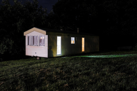 Poland, May, 31, 2018: night small tourist house in Polandのeditorial素材