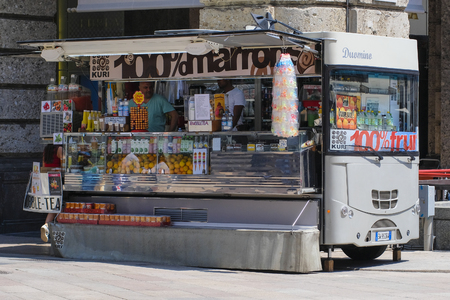 Milan, Italy - June, 18, 2018: street kiosk in Milan, Italyのeditorial素材