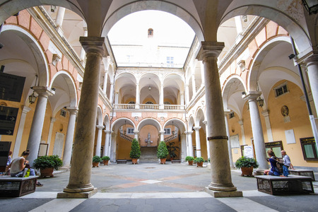 Genoa, Italy - June, 12, 2018: yard of a palace in a center of Genoa, Italyのeditorial素材