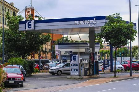 Genoa, Italy - June, 12, 2018: petrol station in Genoa, Italyのeditorial素材