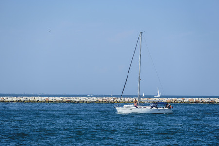 Sottomarina, Italy - June, 30, 2018: yachts floats near the Sottomorina beach, Italyのeditorial素材