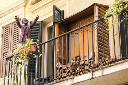 Verona, Italy - July, 15, 2018: balcony of an old house in a center of Veronaのeditorial素材