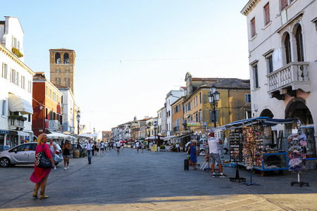 Sottomarina, Italy - June, 30, 2018: street in a center of Sottomarina, Italyのeditorial素材