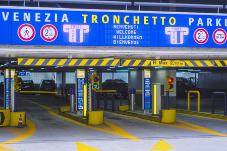 Venice, Italy - June, 28: car parking on the entrance of Veniceのeditorial素材