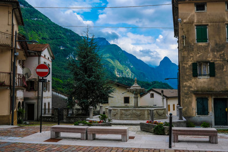 Alpine landscape with the image of Longarone, Italy