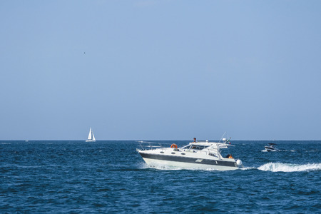 Sottomarina, Italy - June, 30, 2018: yachts floats near the Sottomorina beach, Italyのeditorial素材
