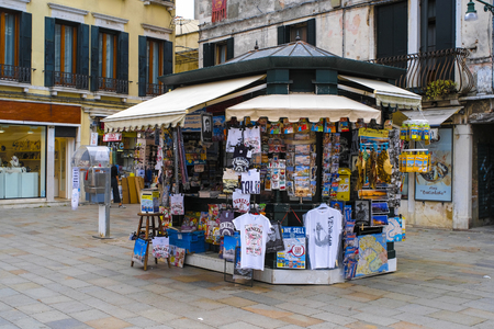 Venice, Italy - Jine, 28, 2018: street shop on a pedestrian street in a center of Venice, Italyのeditorial素材