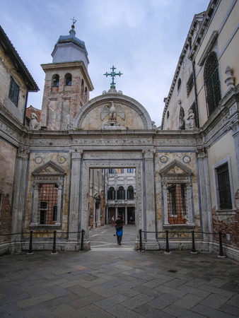 Venice, Italy - Jine, 28, 2018: pedestrian street in a center of Venice, Italyのeditorial素材