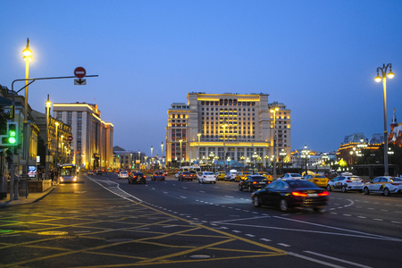 Moscow, Russia - August, 19, 2018: night street in a center of Moscowのeditorial素材