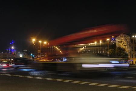 Moscow, Russia - September, 6, 2018: night traffic in Moscow, Russiaのeditorial素材
