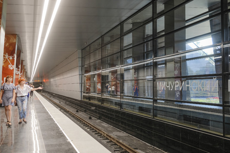 Moscow, Russia - August, 31, 2018: interior of subway station Michurinskiy Prospect in Moscow, Russiaのeditorial素材