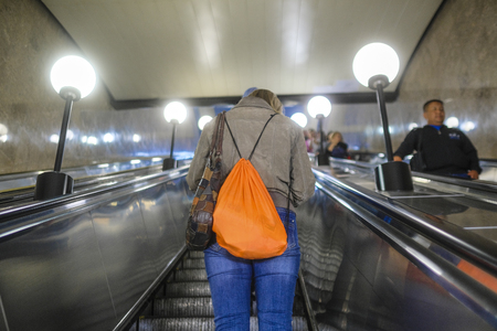 Moscow, Russia - September, 13, 2018: escalator on the station Vistovochnaya of Moscow metroのeditorial素材