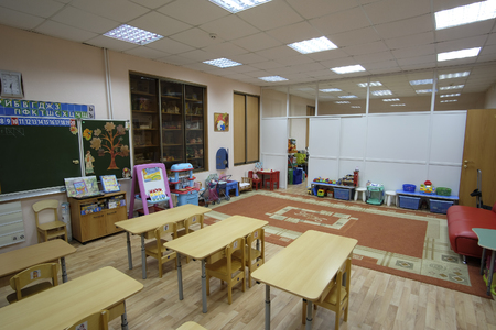 Moscow, Russia - September, 24, 2018: Interior of a modern school classroom in Moscow priver schoolのeditorial素材