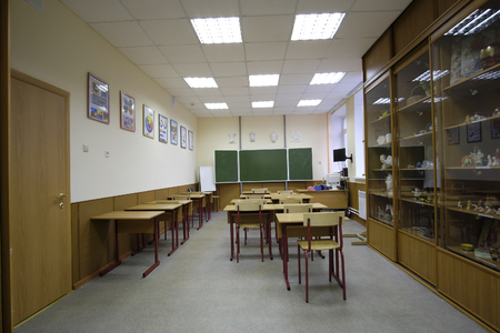 Moscow, Russia - September, 24, 2018: Interior of a modern school classroom in Moscow priver schoolのeditorial素材
