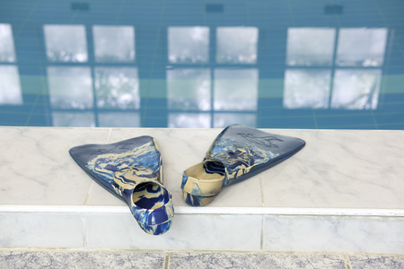 Moscow, Russia - September, 24, 2018: flippers near the water in a swimming pool in Privet school in Moscowのeditorial素材
