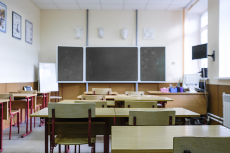 Moscow, Russia - September, 24, 2018: Interior of a modern school classroom in Moscow priver schoolのeditorial素材