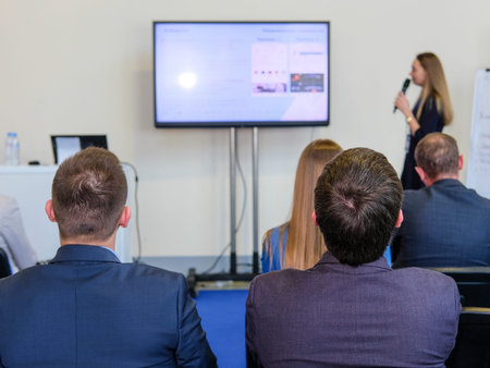 Moscow, Russia - April, 12, 2019: conference of Russian Car Dillers Association in Moscow, Russia