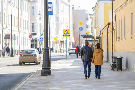 Moscow, Russia - April, 1, 2019: people on a street in Moscow, Russiaのeditorial素材