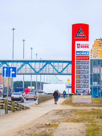 Klimovsk, Moscow region, Russia - April, 6, 2019: petrol station in Klimovsk, Moscow region, Russiaのeditorial素材