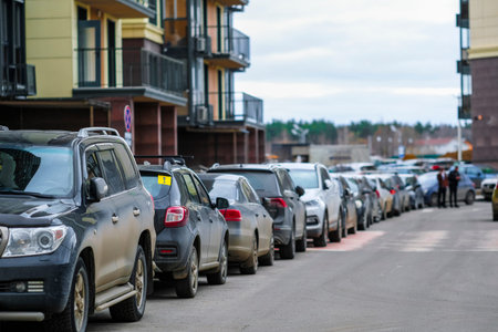 Moscow, Russia - April, 1, 2019: cars on a parkung in Moscow, Russiaのeditorial素材