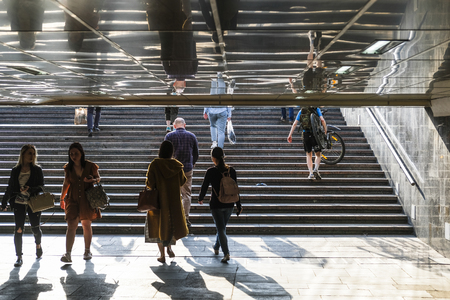 Moscow, Russia - April, 27, 2019: underground crossroad in Moscow, Russiaのeditorial素材