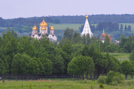 landscape with the image of the church in Mozhaisk, Russiaのeditorial素材
