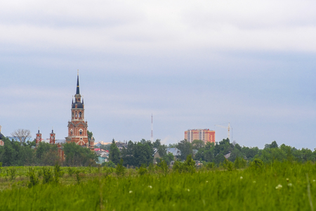 landscape with the image of the church in Mozhaisk, Russiaのeditorial素材