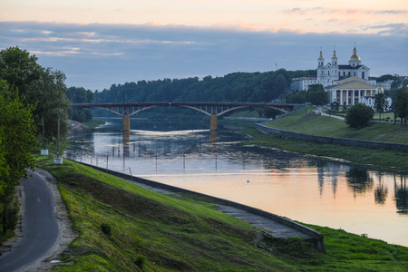Image of the city of Vitebsk with the church at sunriseのeditorial素材