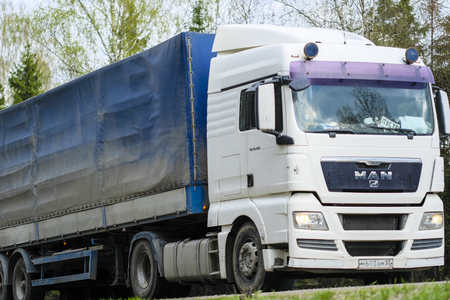 Moscow Region, Russia -May 1, 2019: Truck on a Highway in Moscow Region, Russiaのeditorial素材
