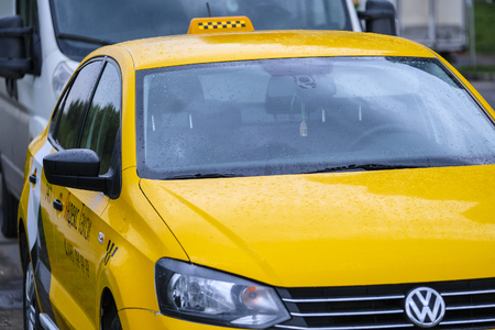 Moscow, Russia - May, 6, 2019: taxi in a center of Moscow, Russiaのeditorial素材